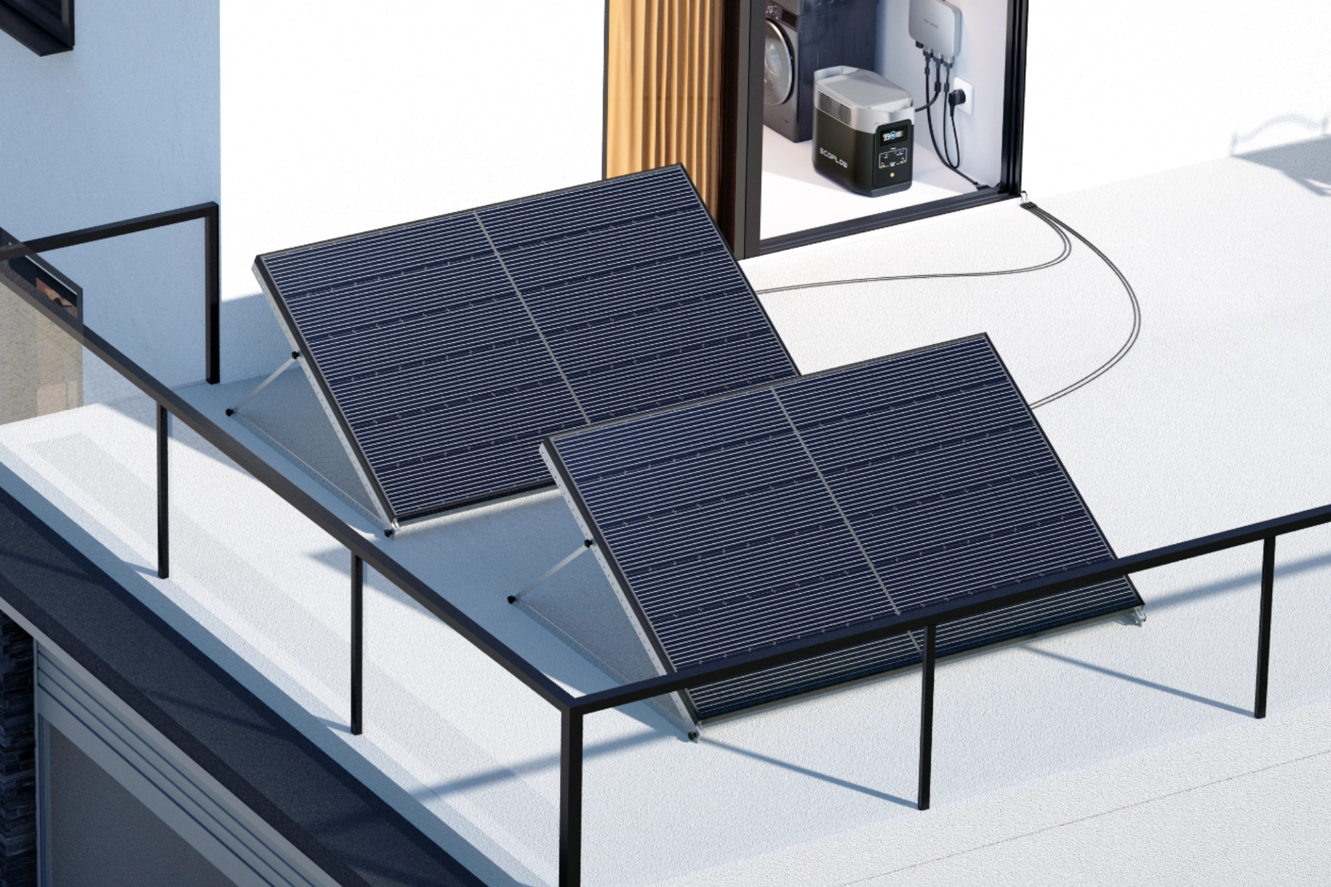 Sztywne panele fotowoltaiczne EcoFlow 520W na tarasie