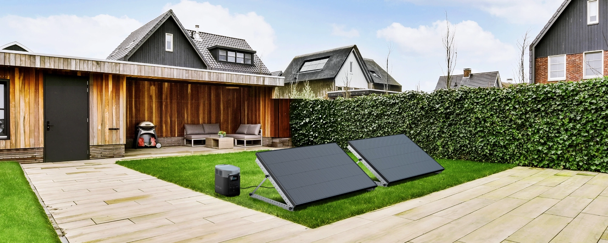Panele słoneczne na balkon EcoFlow 250W w ogrodzie