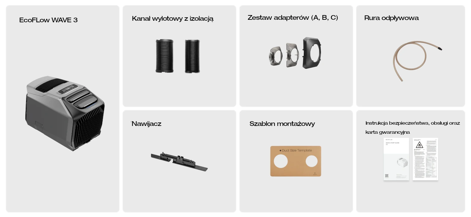 Przenośny klimatyzator EcoFlow Wave 3 zawartość zestawu