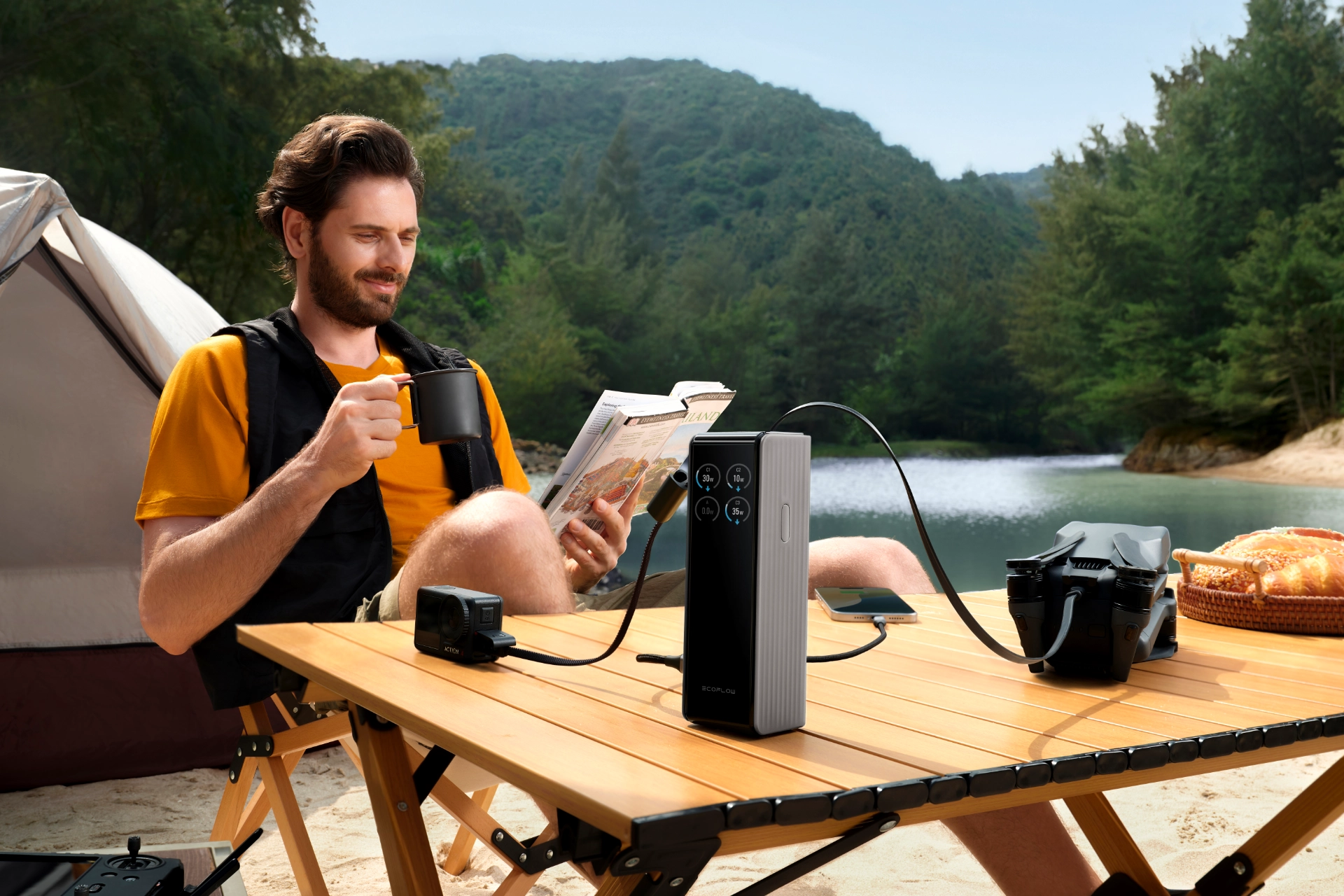 Powerbank EcoFlow Rapid 25000mAh ładowanie drona przez wyciągany kabel USB-C