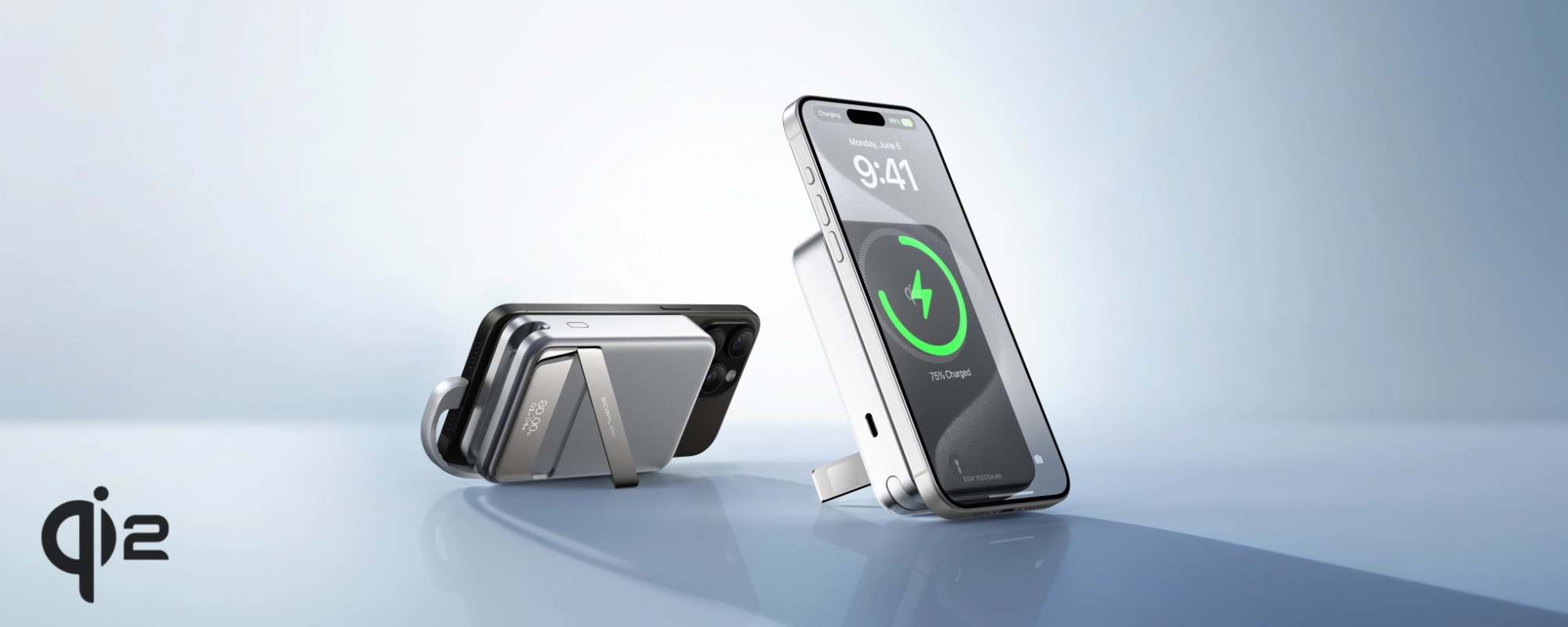 Srebrny powerbank magnetyczny Qi2 EcoFlow Rapid 10000 mAh