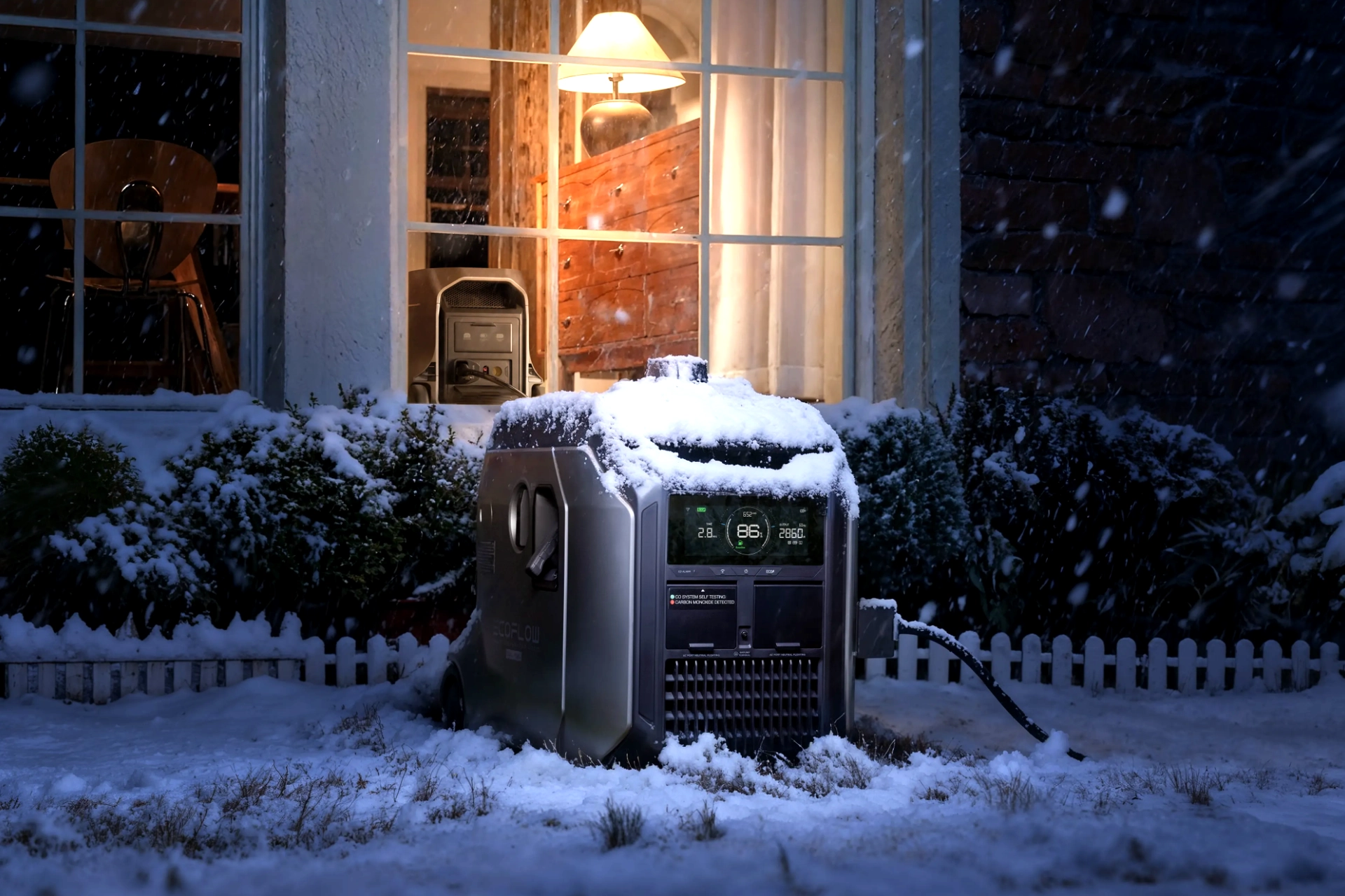 Mobilny magazyn energii EcoFlow zimą na zewnątrz