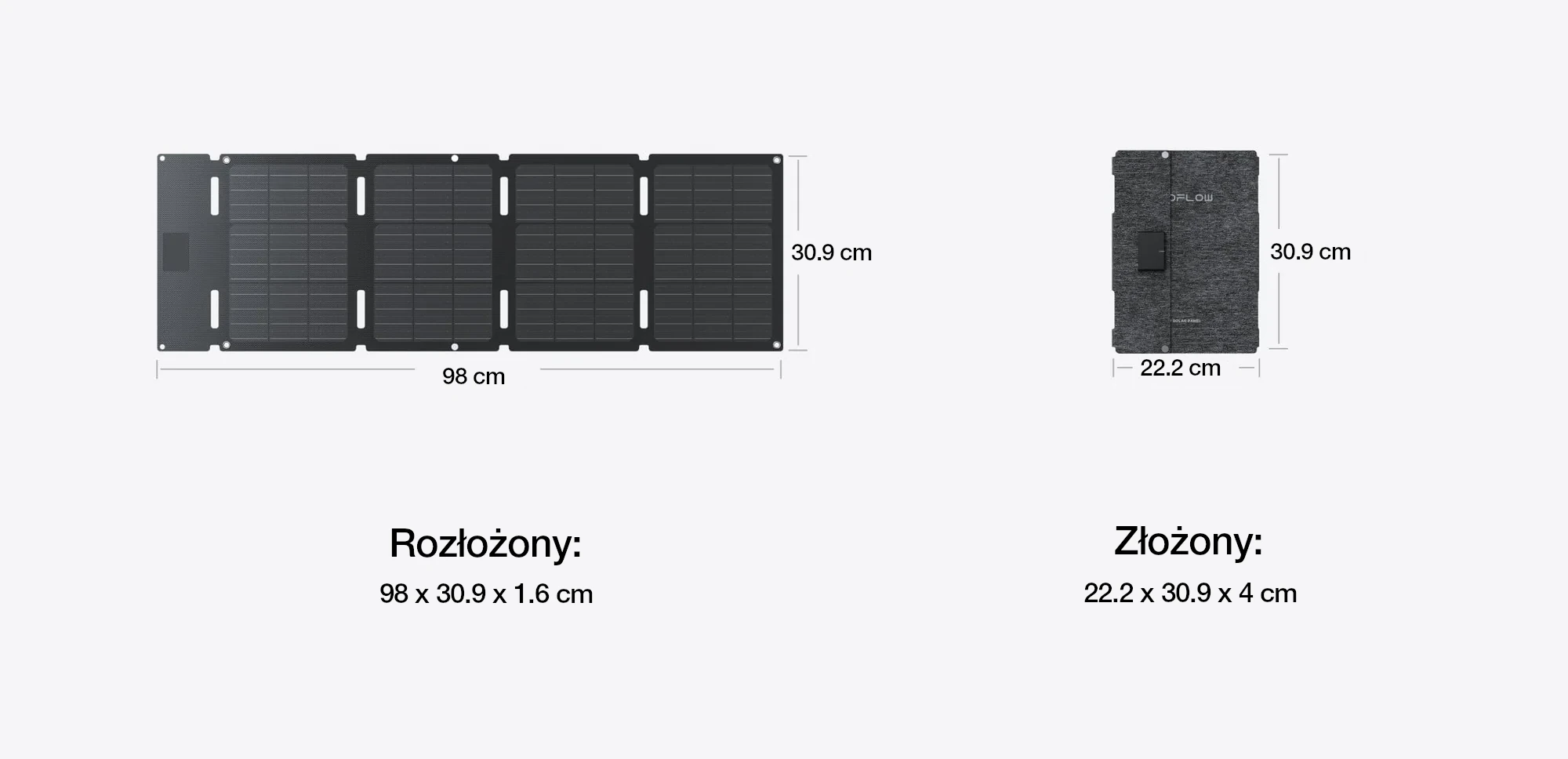 Przenośny panel słoneczny EcoFlow 45W USB-C wymiary