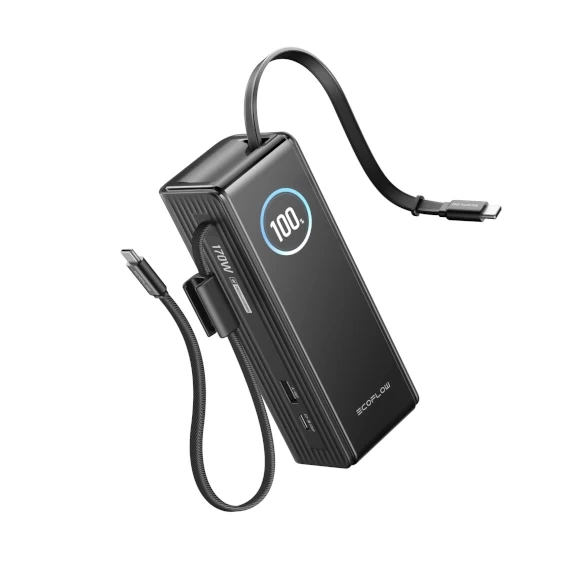 Czarny Powerbank EcoFlow Rapid 25000 mAh z wyciąganym przewodem USB-C