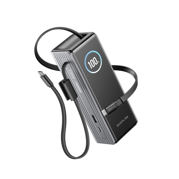 Srebrny Powerbank EcoFlow Rapid 25000 mAh z wyciąganym przewodem USB-C