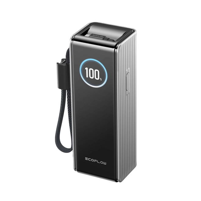 Srebrny Powerbank EcoFlow Rapid 25000 mAh z wyciąganym przewodem USB-C